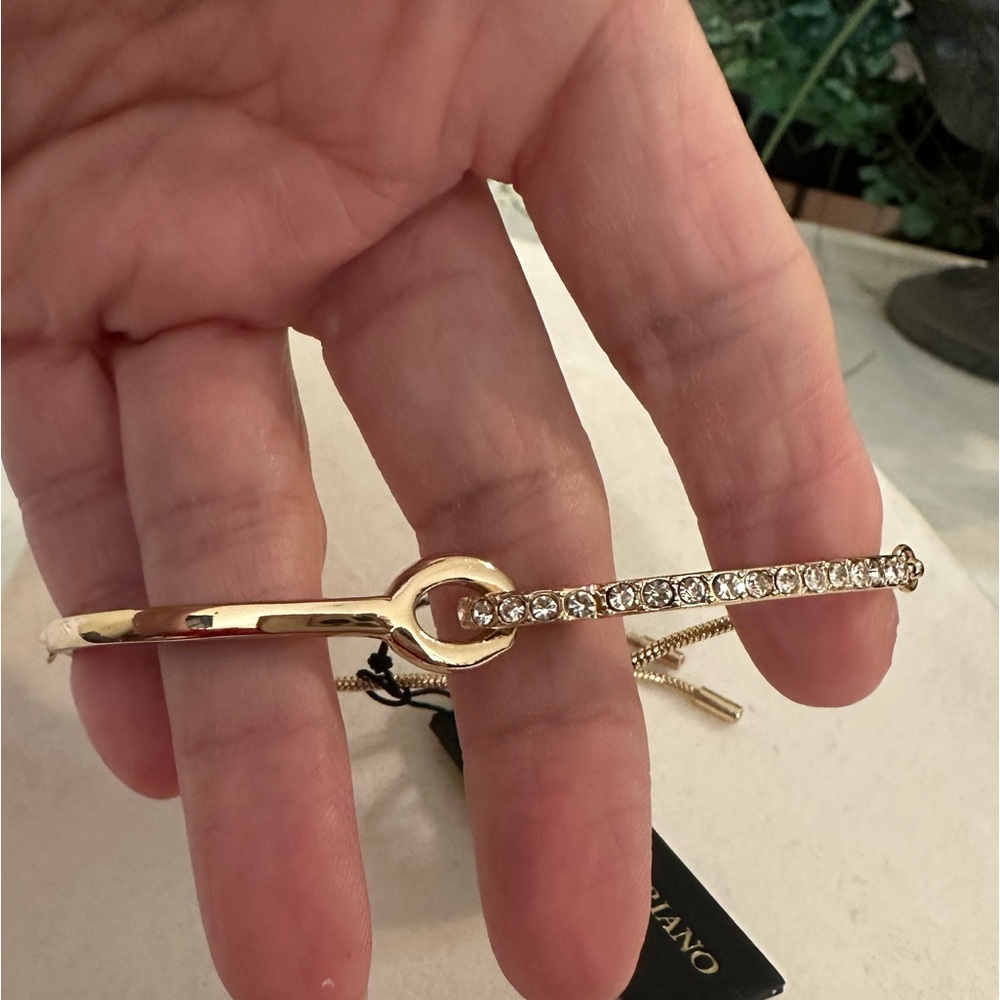 Christian Siriano New York Gold Tone Slider Bar Bracelets with Crystal Stones
